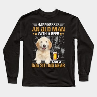 Happiness Is An Old Man With A Beer And A Golden Retriever Sitting Near Long Sleeve T-Shirt